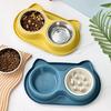Comedouro Duplo para Animais de Estimação, Tigela Alimentadora Lenta e Tigela de Aço Inoxidável, Conjunto de Tigelas de Água e Comida Antiderrapante e à Prova de Derramamento para Gatos e Cães de Interior