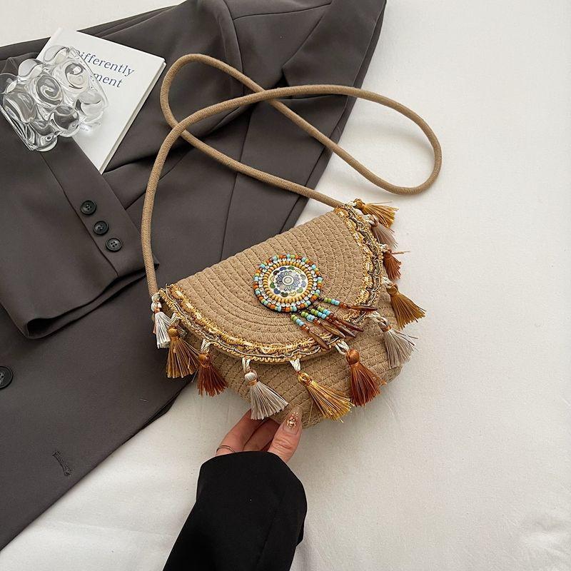 

Этнический стиль кисточка маленькая сумка женская 2025 новая мода плетеная сумка-ведро весна и лето высококачественная сумка через плечо Khaki