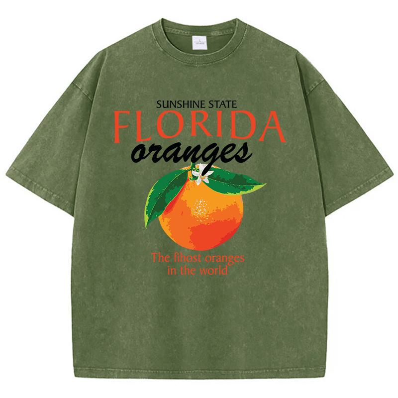 

Florida Oranges Washed TShirts Women Fruit Printed Tops Cotton Oversize Crewneck Short Sleeve Tees Street Casual Woman Clothes S