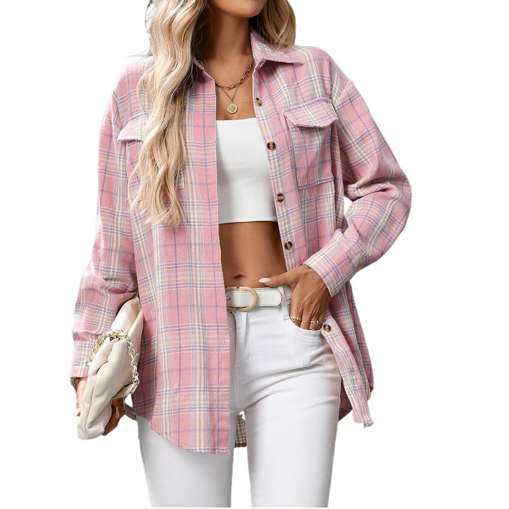 Autumn and Winter Casual and Fashionable Loose Checkered Pocket Shirts