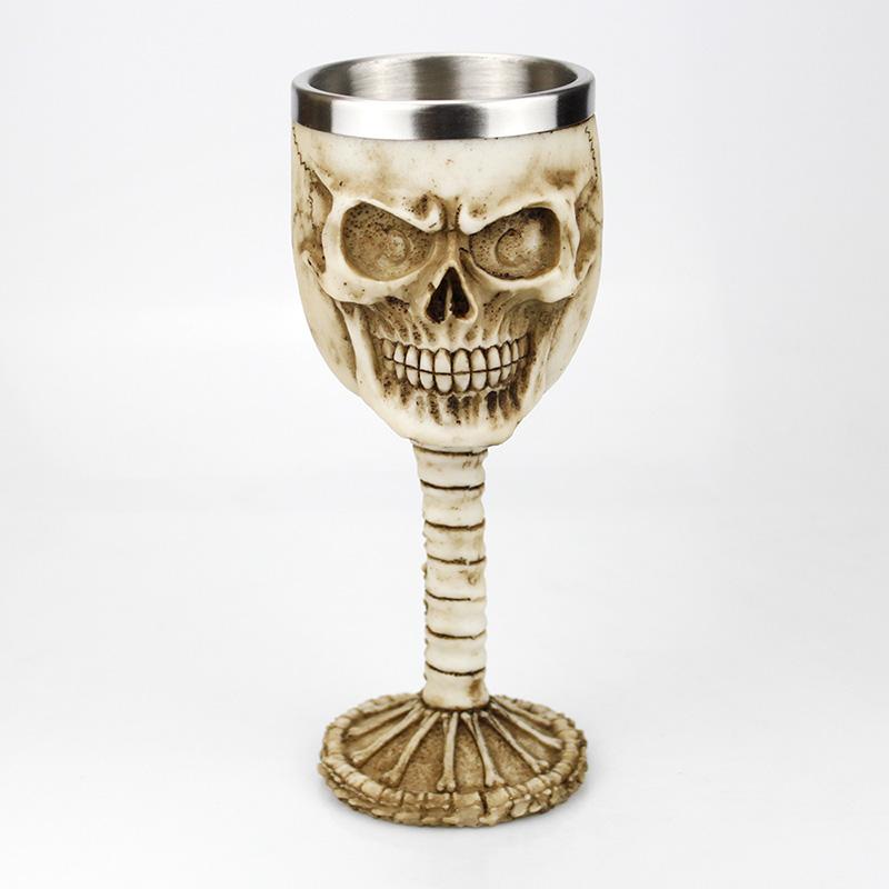 Gothic Goblet 3D Viking Stainless Steel Resin Skull Wine Goblet Dragon Claw Skeleton Spine Whiskey Cup Wine Glass for Halloween