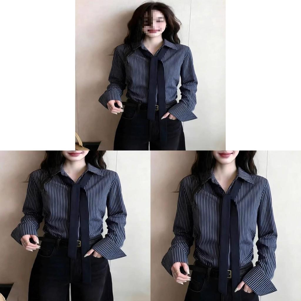 Chemise Printanière Longues Manches Design pour Femme avec Motif Rayures 3D pour un Usage Décontracté