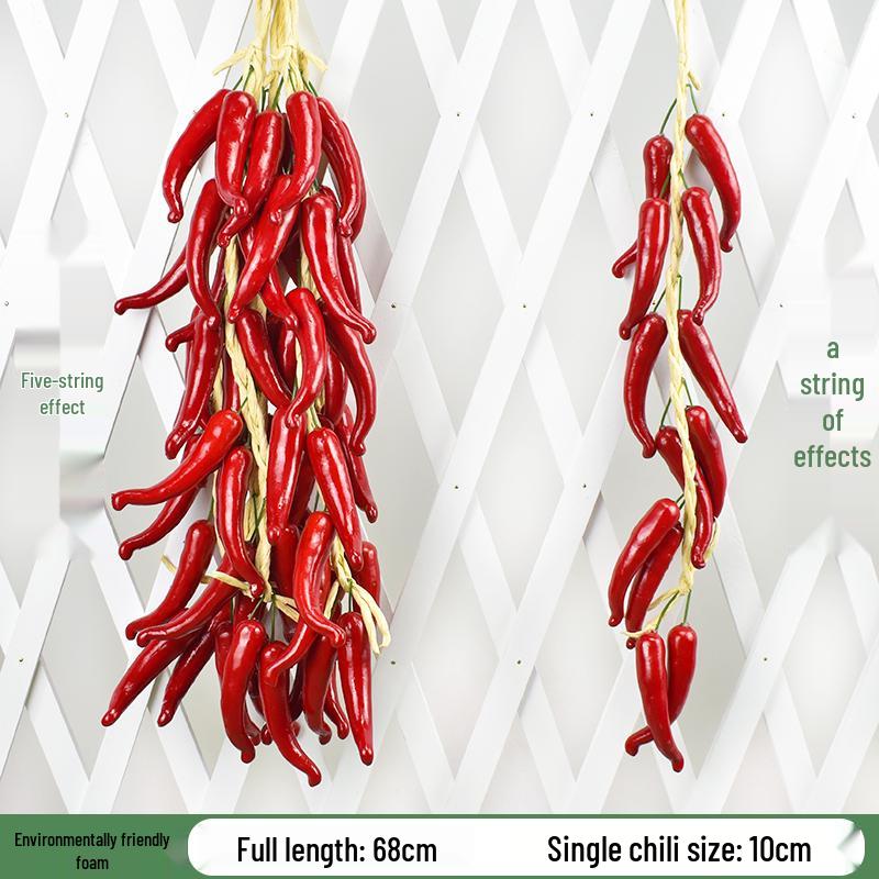 Brocheta Artificial de Chile Rojo, Ajo, Cacahuete y Maíz para Decoración de Fiesta de la Cosecha