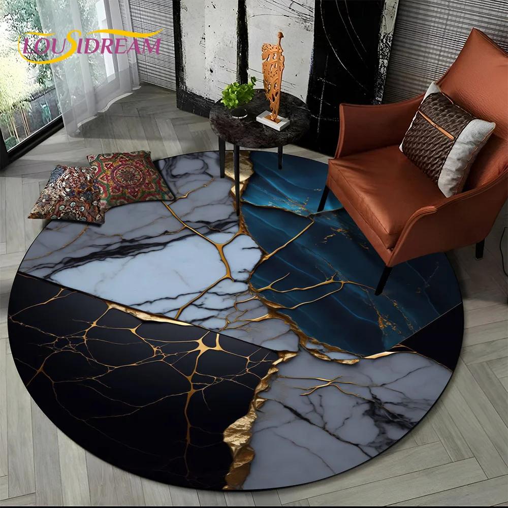 3D Colour Luxurious Marble Green Blue Gold Round Carpet Rug for Living Room Bedroom Child Chair Decor,Pet Area Rug Non slip Mat