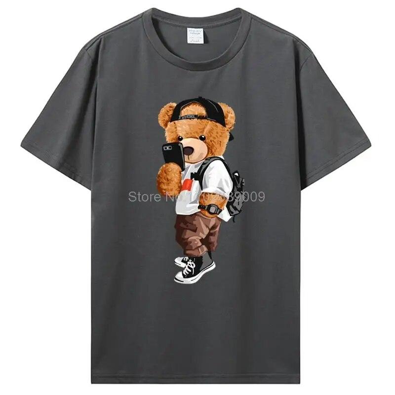 Herrmode Teddybjörn T-shirt Ren bomull Toppar T-shirt Roliga unisex-tröjor Sommar Oversized kvinnlig T-shirt Harajuku Streetwear