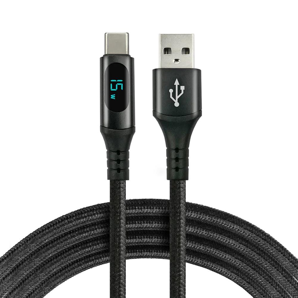 Kabel USB -> USB-C everActive CBB-2CBL 2m 3A Wbudowany Wyświetlacz Czarny