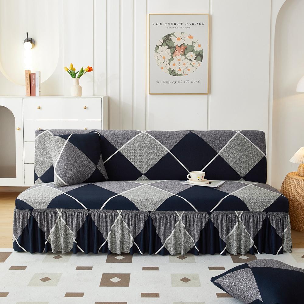 

Стрейчевый безрукавный чехол для футона с юбкой и принтом, моющийся, защитный чехол для раскладного дивана-кровати, эластичный чехол для мебели S size 120-150cm