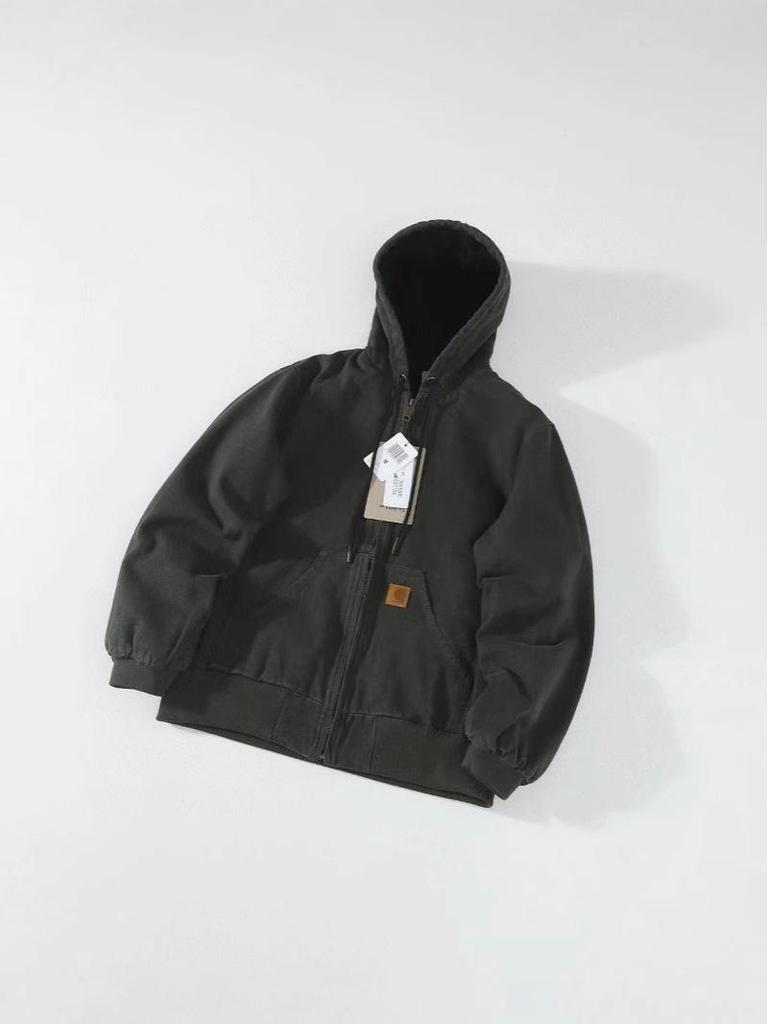 Jachetă Carha Vintage J130 din Pânză cu Petice din Piele și Glugă, Bumbac - Colecția Toamnă/Iarnă.