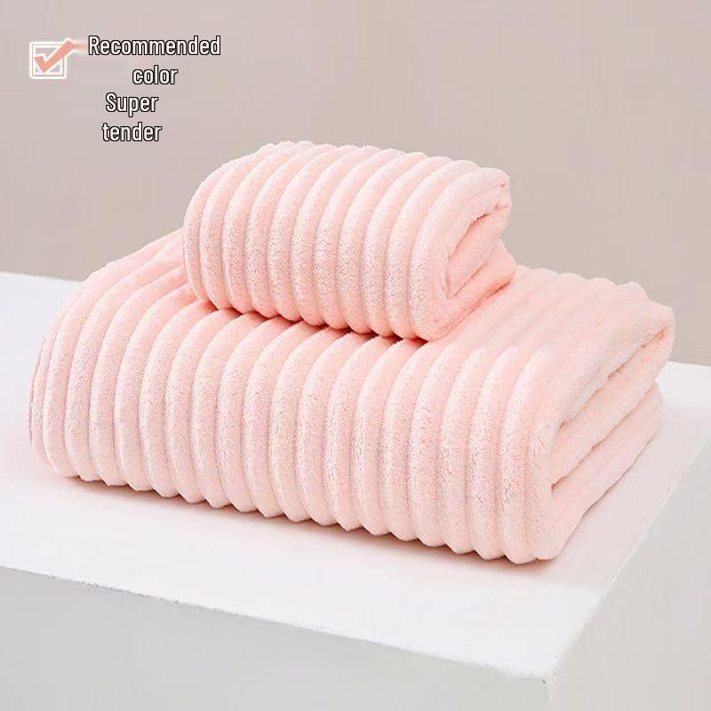 Coral Fleece Wearable Bath Towel Wrap - Absorbent, Thick, Candy Stripe Edging for Couples