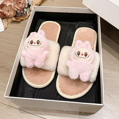Soft Bottom Comfortable Versatile Fluffy Slippers Casual Non-slip One-word Cotton Slippers Outer Wear Winter Indoor Home