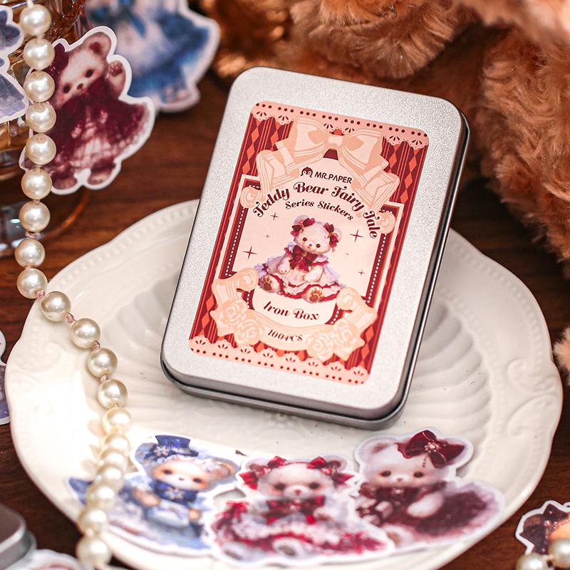 Mr Paper 100pcs/bag Teddy Bear Fairytale Series Iron Box Stickers DIY Handbook Scrapbook Album Photo Frame Diary Label Calendar