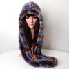 Hand Knitted Rex Rabbit Fur Shawl with Hood Winter Shawls and Mufflers Elegant Fur Accessory
