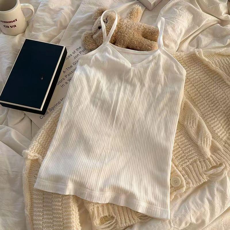 Dam Enfärgad Randig Vacker Rygg Camisole Väst Integrerad Bröstvadd Koreansk Stil Het Tjej Baslager Topp