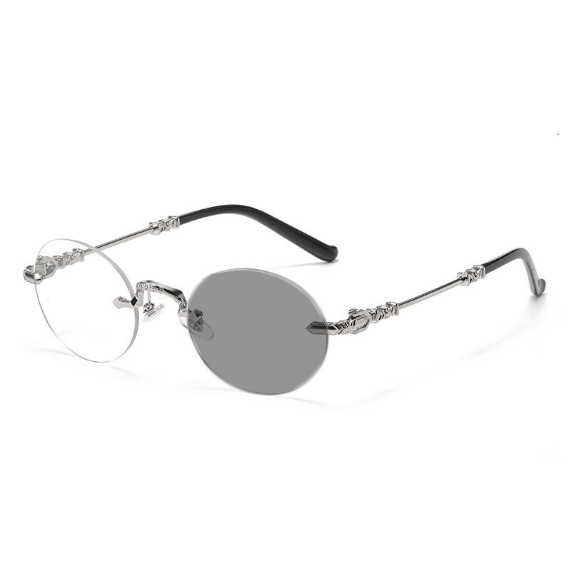 New Frameless Oval Photochromic Myopia Glasses Fashionable and Personalized Border Blue Light Glasses Diopter To -4.0