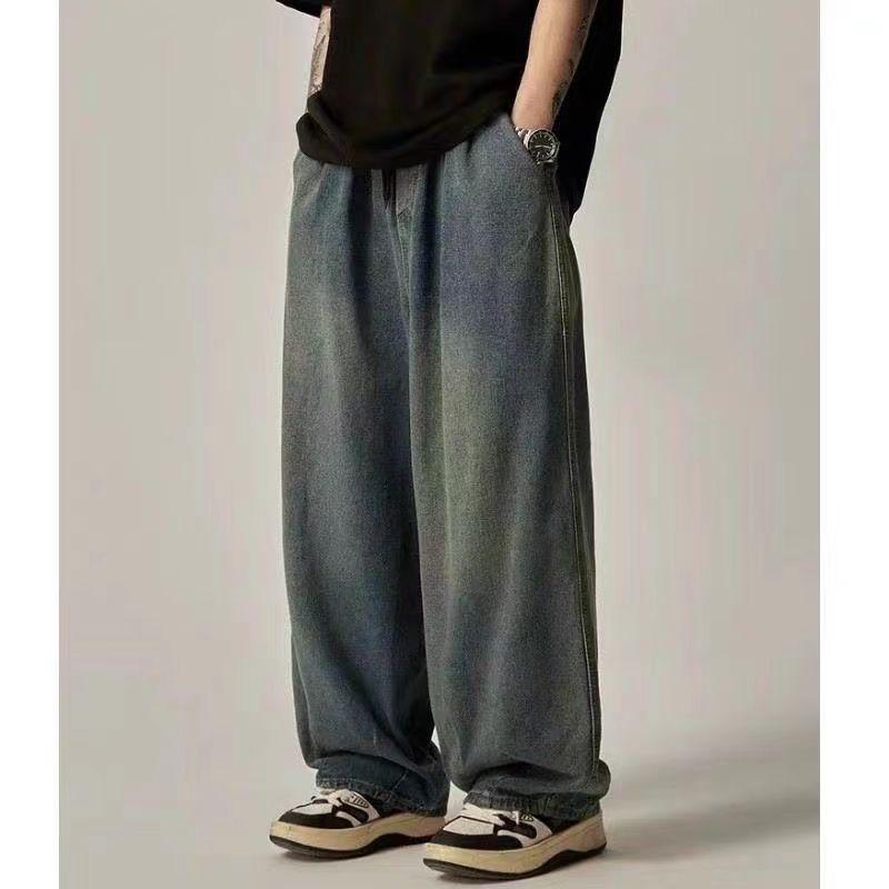 

Men s Black Gradient Tie Dye Wide Leg Pants High Waist Elastic Waist Loose Casual Streetwear Trousers S синий