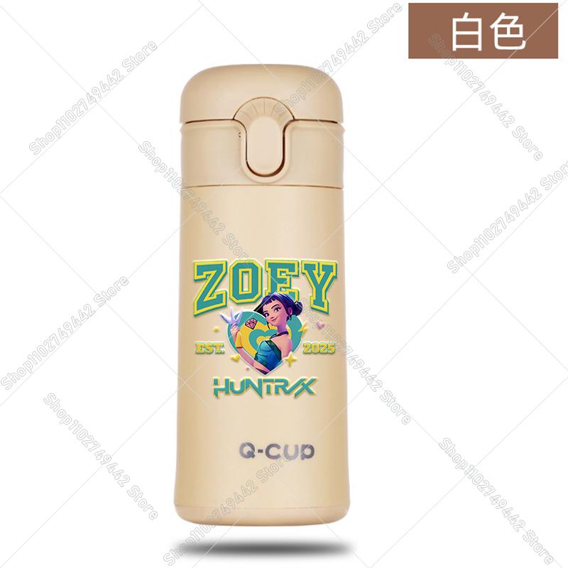 400ML KPop Demon Hunters Thermos Bottle Zoey Rumi Mira Vacuum Insulated Bottle Kids Outdoor Straw Thermo Cup Girl Birthday Present