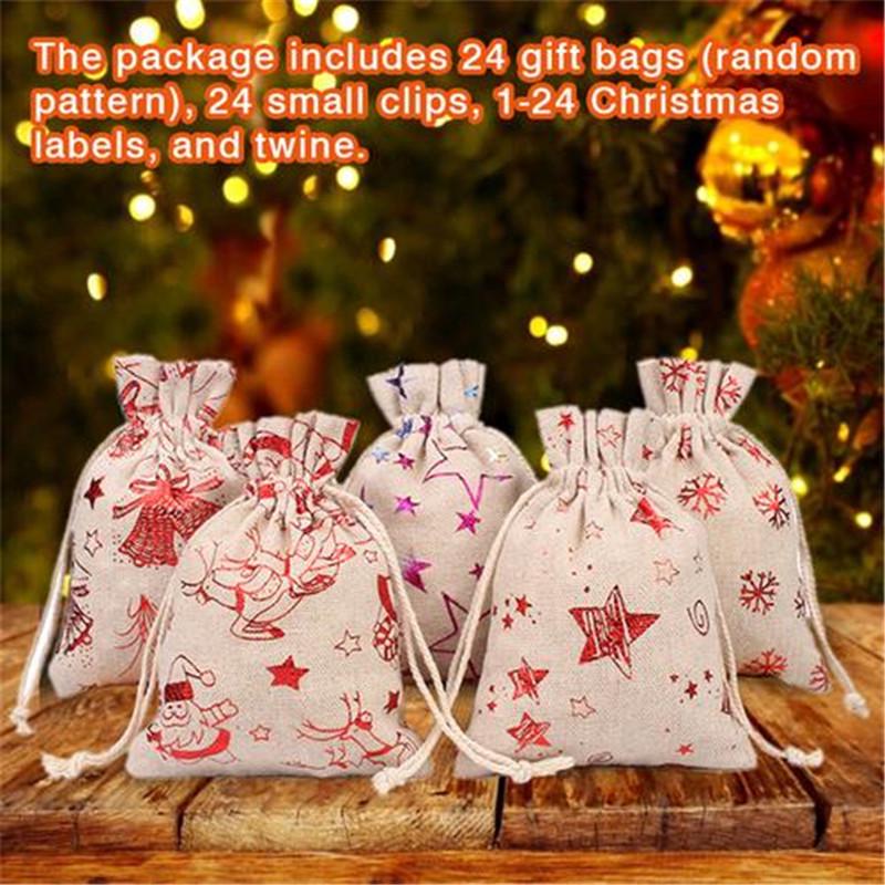 Christmas Drawstring Gift Bag Bag with Stickers Clips Ropes for Christmas Decoration 12 Colors