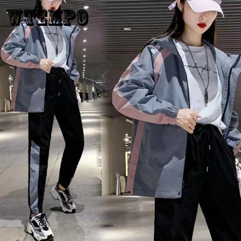 

Весенние костюмы для спорта и отдыха. Женские весенне-осенние спортивные костюмы. Свободные весенние стили. Сплошной цвет. Большой размер. Утягивающий комплект из двух предметов.