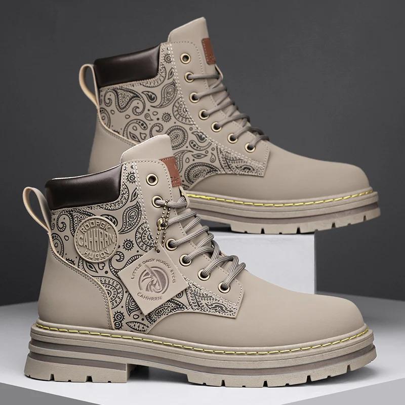 Ankle Boots Casual Sneaker Leather Shoes Loafers Winter Boots for Men Sports and Leisure Work Wear Round Toe Fashion Army Boots