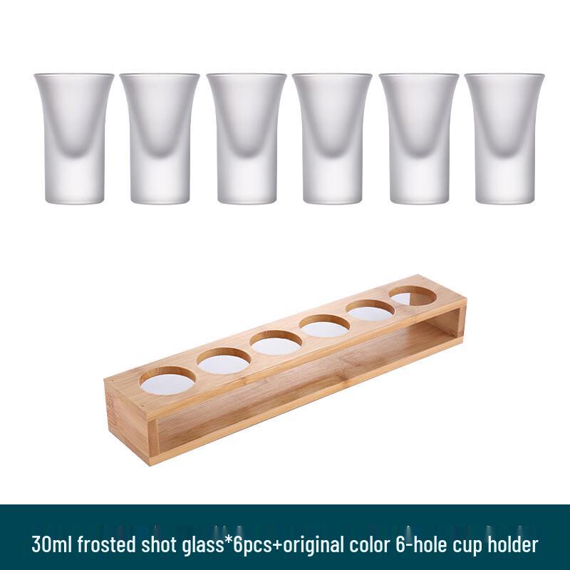 Frosted Bullet Shot Glass Set with Natural Wood Rack