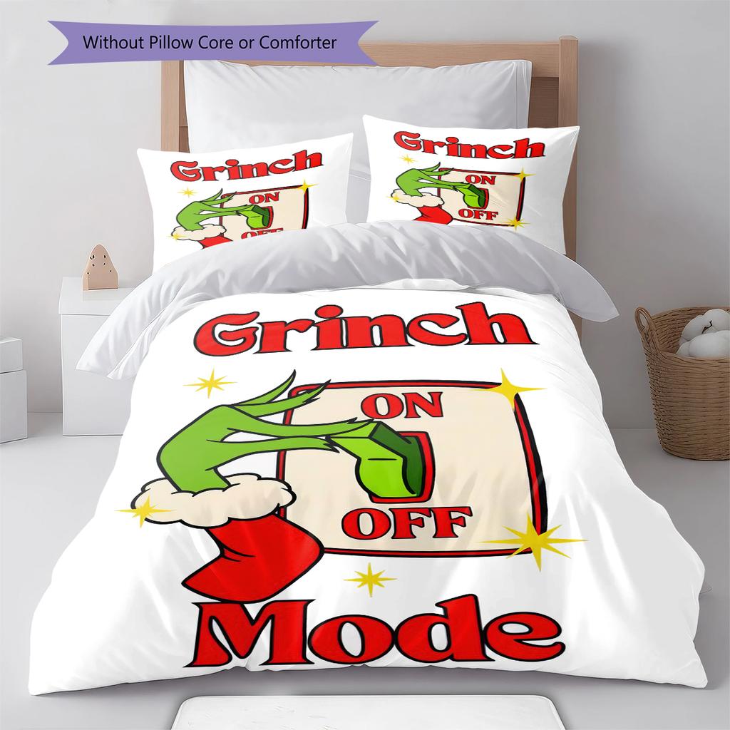1PC Grinch Pattern Bedding Quilt Set Quilt Cover Pillowcase Home Decoration Birthday Gift (1 * Duvet Cover + 2 * Pillowcase, Without Core)