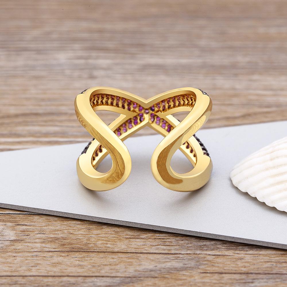 Charm Simple X Shape Cross Copper Zircon Ring Luxury CZ Stone 5 Colors High Quality Wedding Party Finger Adjustable Open Ring