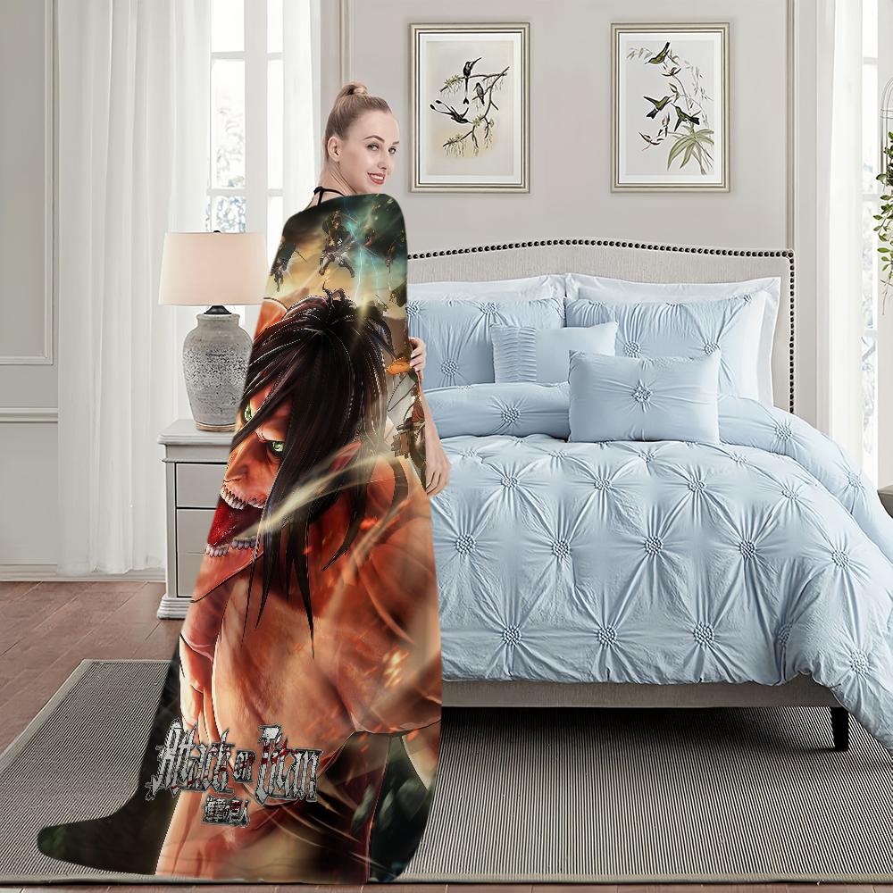 Anime A-Attack O-On T-Titan L-Levi E-Eren Blanket Plush Nap Sofa Rug for Living Room Office Bedroom Birthday Travel Kid Gifts