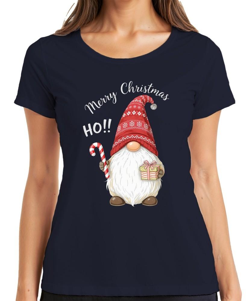 Merry Christmas Ho Christmas Gnome Gnome Candy Cane Hat Ladies Tshirt S