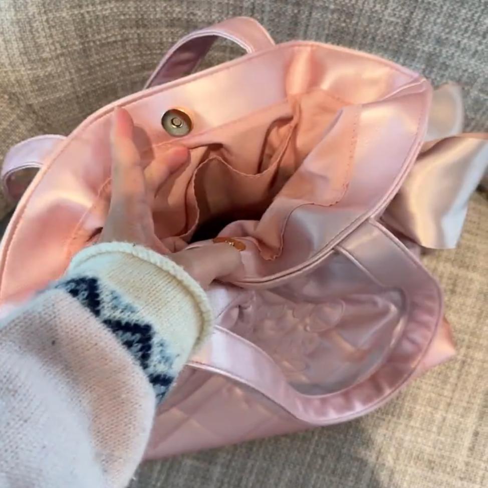 Flower Knows Bonnie Garden Limited Pink Satin Quilted Shoulder Bag