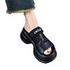 Muffin Bottom Soft Bottom Thick Bottom Fish Mouth Soft Leather Slippers Women's Summer Light Soft Bottom Fish Mouth Retro Outer Wear Sandals