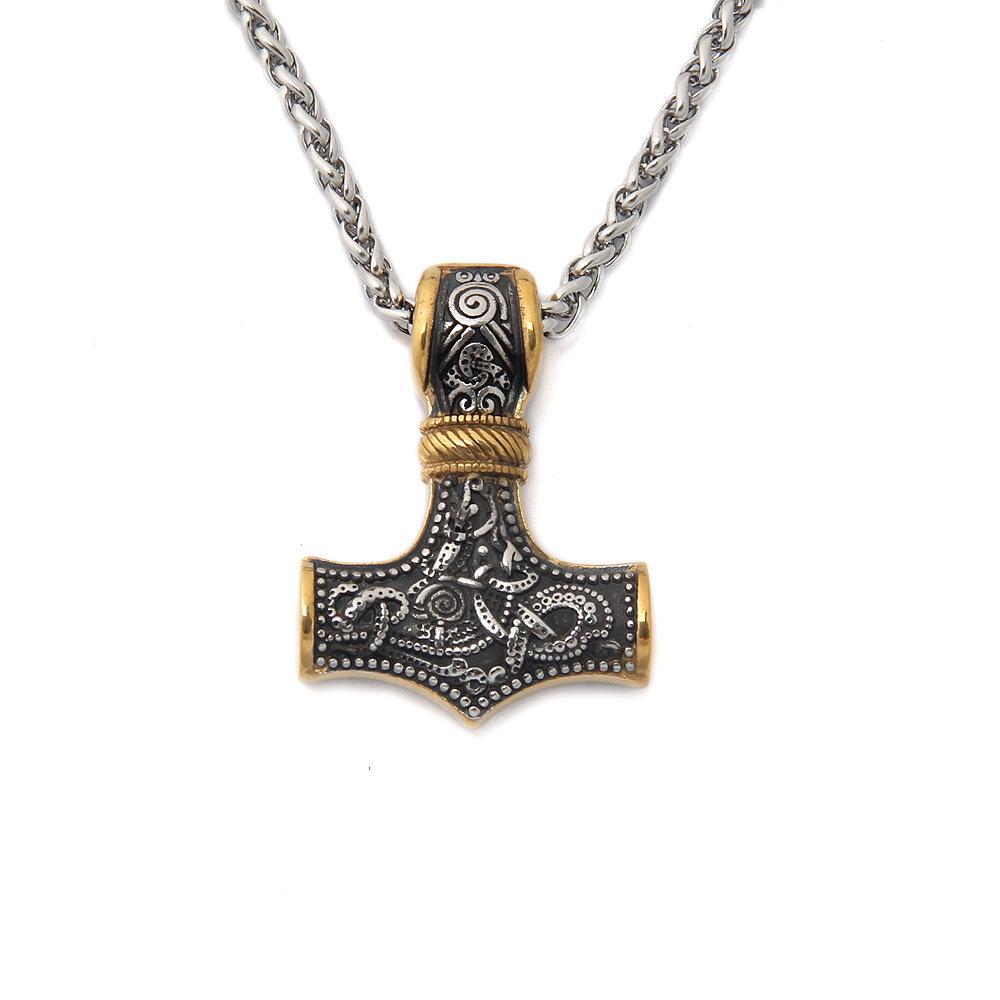 Skandinavischer Anhänger Punk-Halskette für Männer Thor Hammer Mjolnir Wikinger Amulett Hammer Nordischer Schmuck Metallkette Anhänger Schmuck