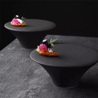 Creative High Foot Black White Ceramic Dessert Plate Restaurant Molecular Cuisine Display Tray Snack Sushi Dish Tableware