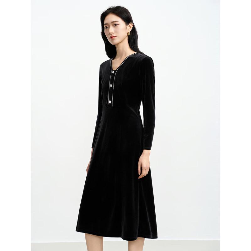 JUZUI Vintage Velvet V-Neck Dress