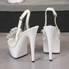 Fashion Rhinestone Fish Mouth Shoes Nightclub Stiletto High Heels 13CM Car Model Sandals Transparent Female Catwalk Steel Pipe