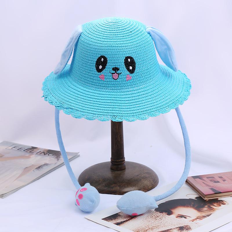 Children'S Straw Hats, Summer Sunscreen Visors, Rabbit Hats With Moving Ears, Tourist Attractions Will Move At A Pinch