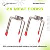A84X-2Pcs BBQ Rotisserie Meat Forks Clamp Grill Meatpicks Stainless Steel Barbecue Skewer