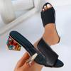 Fashion Women Slippers Summer Wide Strap Colorful Square Heel Sandals Casual Outdoor Flats Slippers Summer Peep Toe Going Out Slides