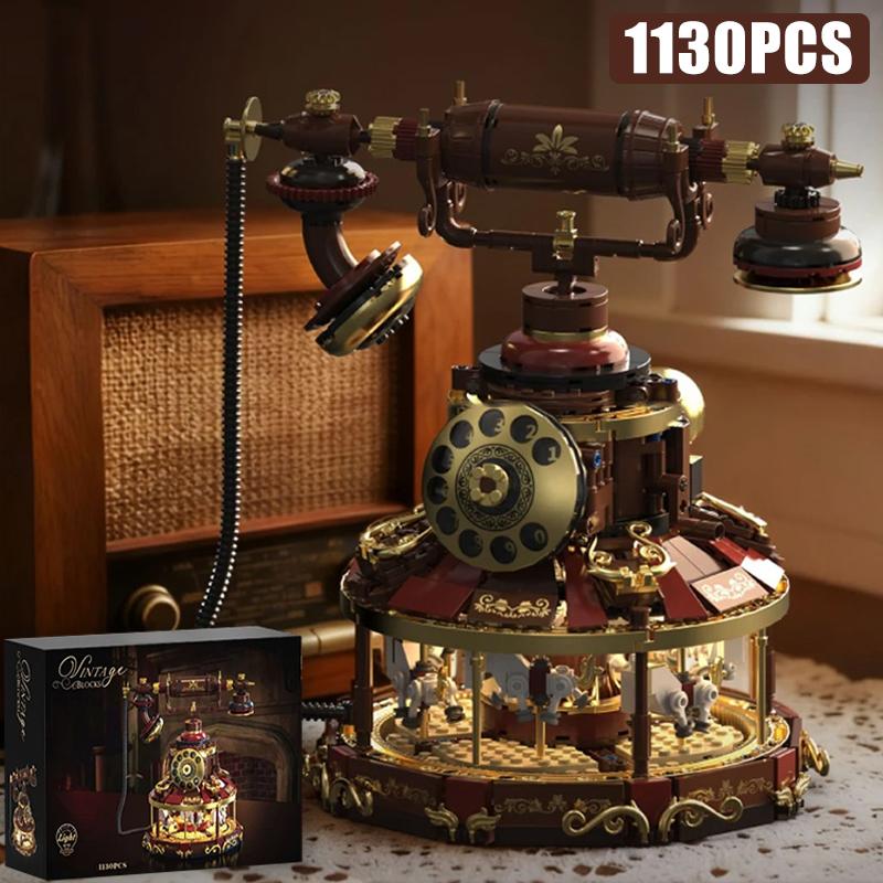 Creativo 1130 Piezas Teléfono Vintage Carrusel Bloques de Construcción Teléfono de Disco Clásico Adornos Decoración Ladrillos MOC Juguetes Regalo para Niños