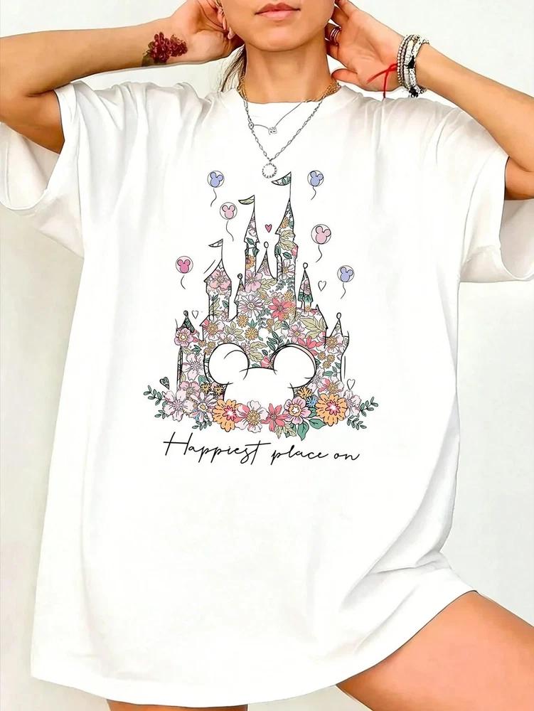 Cute Castle And Floral Print For Everyday T Shirt Unisex2 S