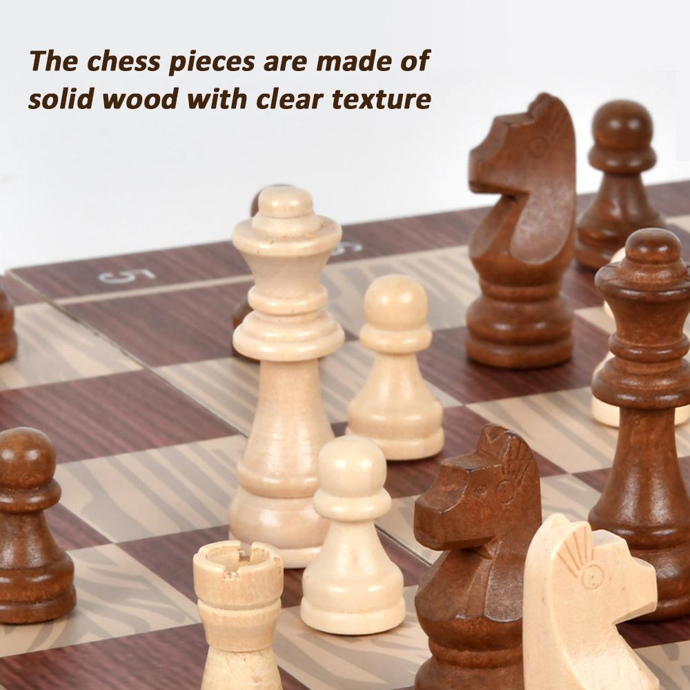 3 In 1 Wooden Chess Checkers Backgammon Set Portable Wooden Chess Set for Adults Kids