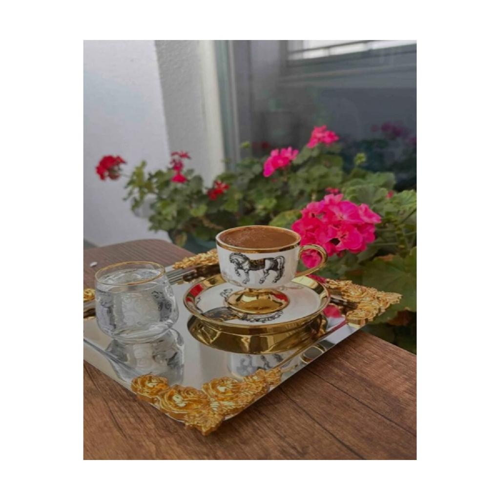 Silver Gold Detailed 18/10 Steel Coffee Presentation Tray 1 Piece