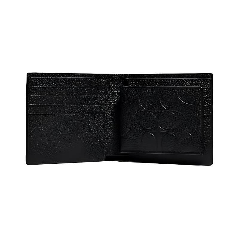 COACH 3 IN 1 Wallet 11 Embossed Presbyopic Print Half-Fold Short Solid Color Leather Wallet Card Holder Regular Men's Black