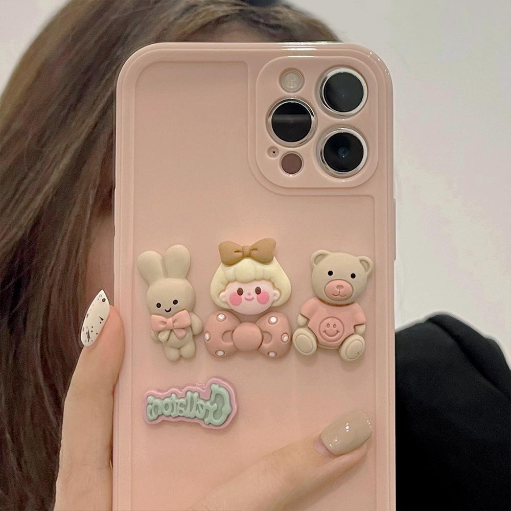 3d Cute Cartoon Bear Rabbit Korea Phone Case For Iphone 13 12 11 Pro Max Mini X Xs Max Xr 7 8 Plus Cases Soft Silicone Cover