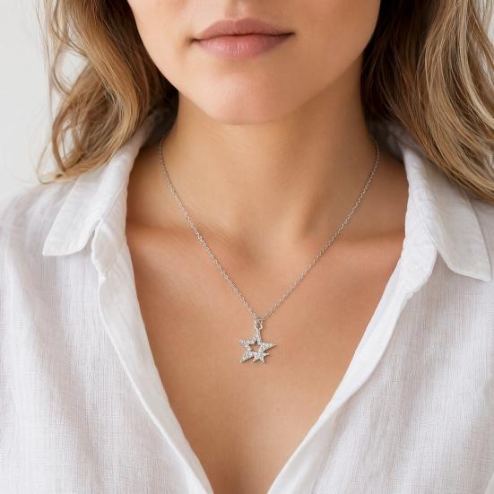 Five-pointed Star Necklace, Sparkling Rhinestone Stars Pendant Necklace, Adjustable Dainty Necklace Jewelry Gift for Women Girlfriend Friend