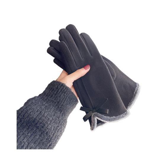 Women Winter Touchscreen Gloves Warm Gloves with Fuzzy Cuffs Bows Thickened Thermal Gloves for Driving Texting Commuting