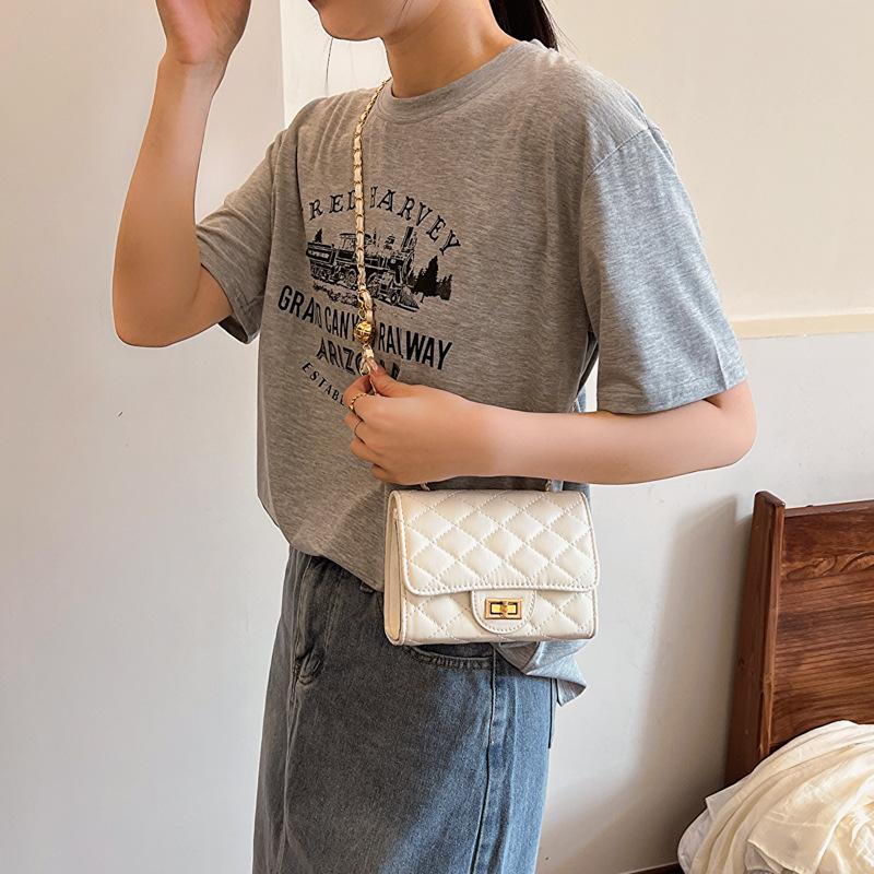 Tendință de modă culoare solidă simplă stil străin 2025 nou fir brodat diamant lanț lacăt crossbody umăr geantă pătrată mică