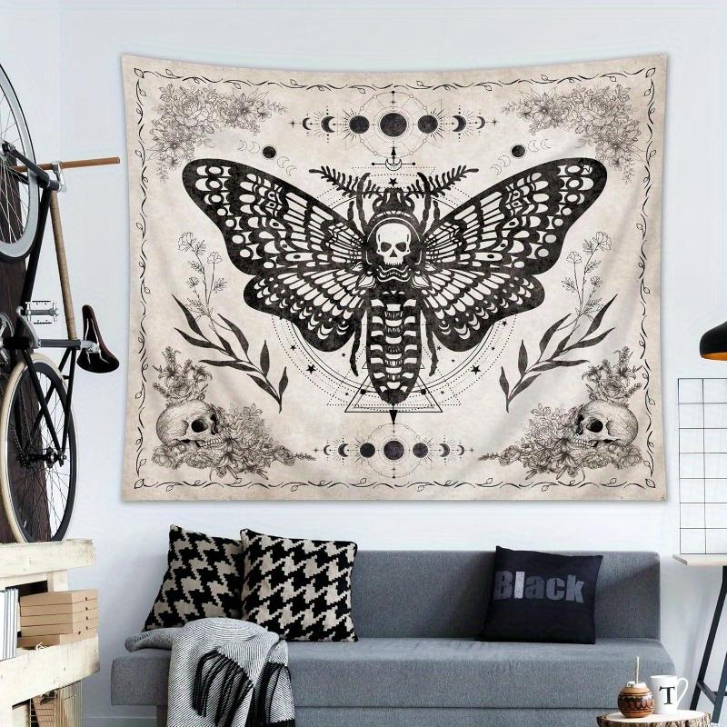 

VIKAMA Night Moth Skull Tapestry Gothic Style Bedroom Decor Dark Theme Room Accent Party Living Room Home Decor 40X60CM(1.3X2FT
