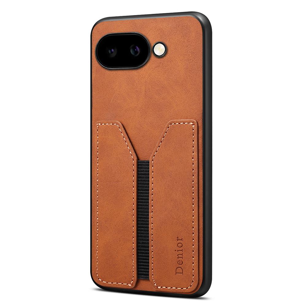 

For Google Pixel 9a Case Elastic Card Holder PU Leather+TPU+PC Phone Cover Brown