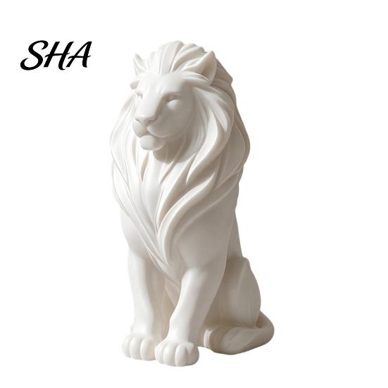 Fine Detailed Lion Sculpture 3D Printed Sculpture, Black & White Animal Statue Figurines with Matte Frosted Ornament Textured Mane, Minimalist белый
