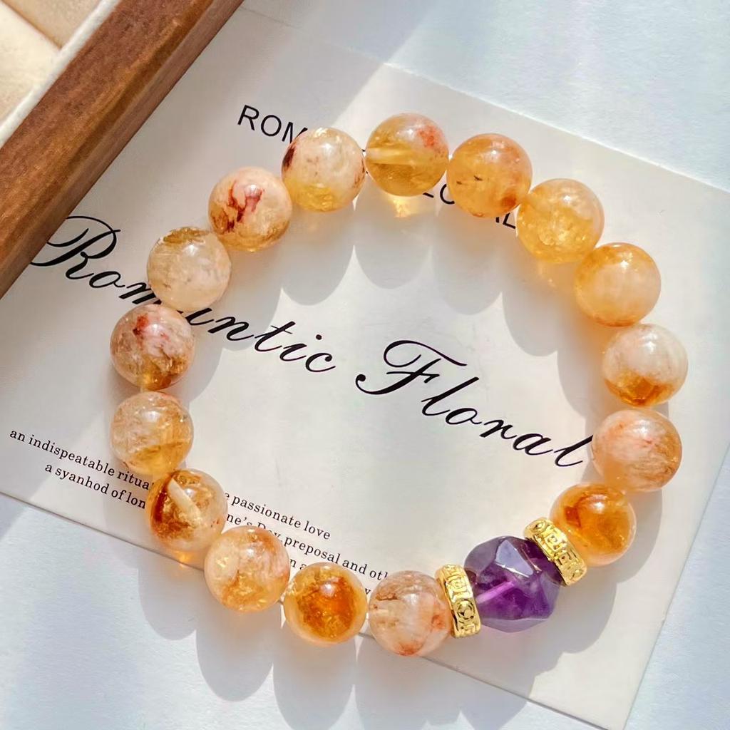 10Mm Retro Natural Honey Milk Cover Citrine Amethyst Bracelet Basic Commuter Bracelet
